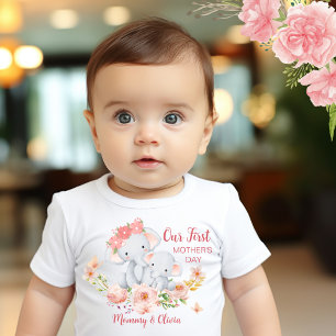 Personalized Baby First Mother's Day Elephant  T-Shirt