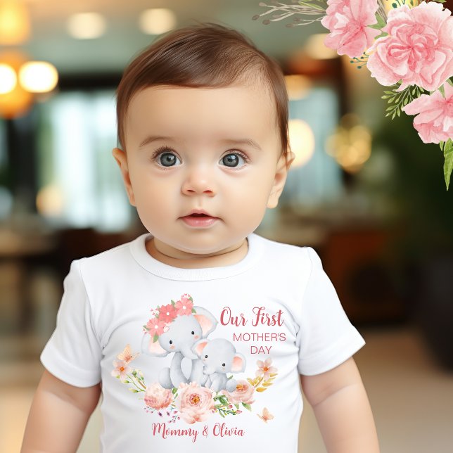 Personalized Baby First Mother's Day Elephant  T-Shirt (Creator Uploaded)