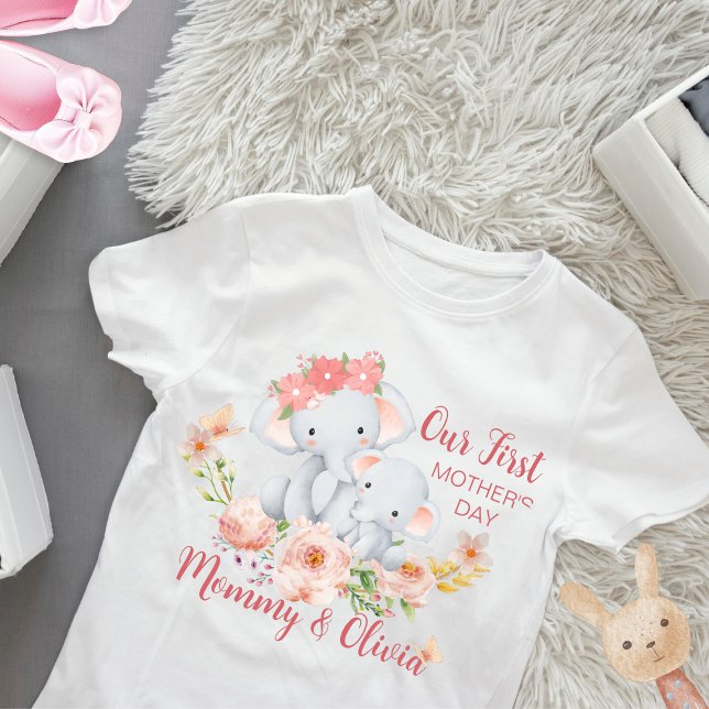 Personalized Baby First Mother's Day Elephant  T-Shirt (Creator Uploaded)