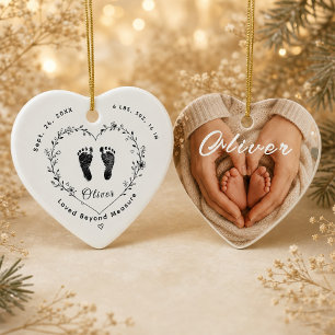 Personalized Baby Footprint Heart Ceramic Ornament