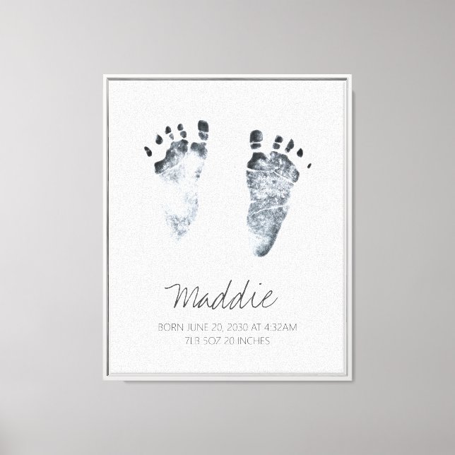 Personalized Baby Footprints Birth Stats Framed Canvas Print (Front)