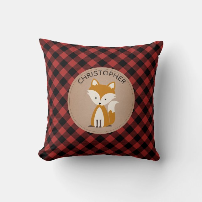 Personalized Baby Fox Plaid Pillow (Front)