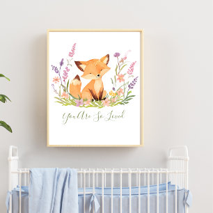 Personalized Baby Fox Wildflowers Nursery Wall Art