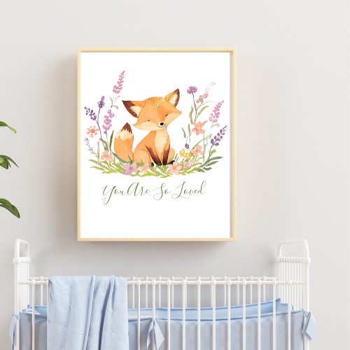 Personalized Baby Fox Wildflowers Nursery Wall Art
