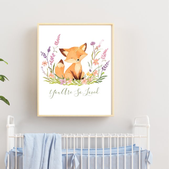 Personalized Baby Fox Wildflowers Nursery Wall Art (Personalized Baby Fox Nursery Wall Art. Add your text or babies name. Baby shower gift, new baby gif)