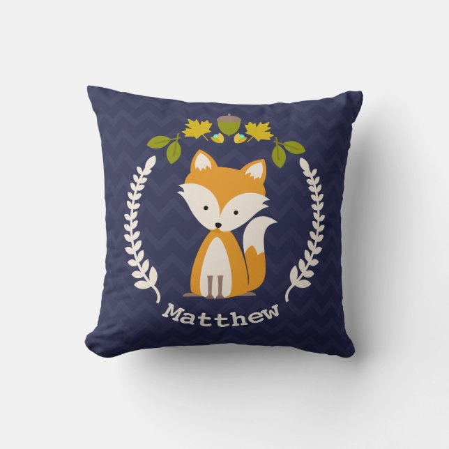 Personalized Baby Fox Wreath Pillow - Boy (Front)