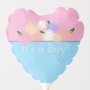 Personalized BABY Gender Reveal, Floral Pink, Blue Balloon