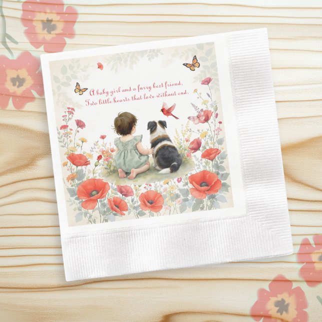 Personalized Baby Girl and her Puppy Baby Shower  Napkins (Creator Uploaded)