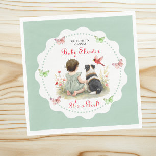 Personalized Baby Girl and her Puppy Baby Shower  Napkins