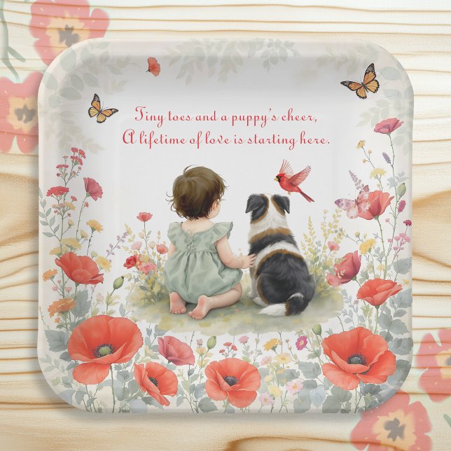 Personalized Baby Girl and her Puppy Baby Shower  Paper Plates (Creator Uploaded)