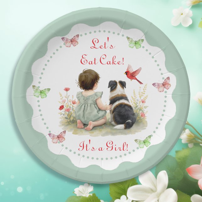 Personalized Baby Girl and her Puppy Baby Shower  Paper Plates (Creator Uploaded)