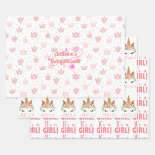 Personalized Baby Girl Baby Shower Wrapping Paper Sheets