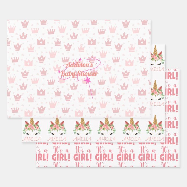 Personalized Baby Girl Baby Shower Wrapping Paper Sheets (Set)