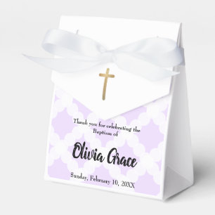 Personalized Baby Girl baptism Purple Gold Cross Favor Boxes