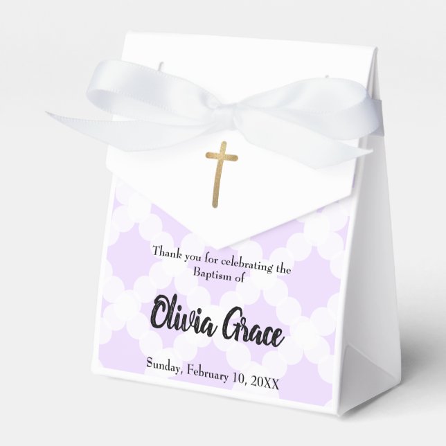 Personalized Baby Girl baptism Purple Gold Cross Favor Boxes (Front Side)
