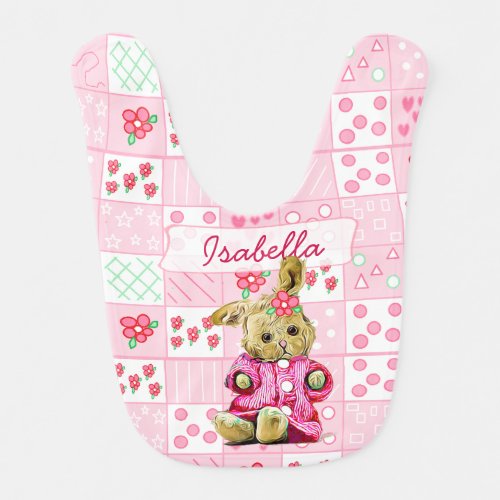 Personalized Baby Girl Bib Pink with Bunny and Bow