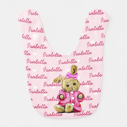 Personalized Baby Girl Bib Pink with Bunny and Bow