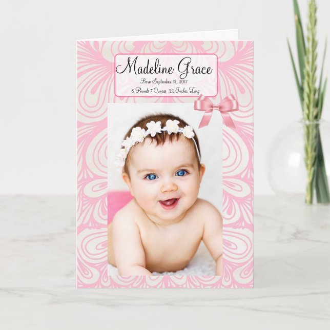 Personalized Baby Girl Birth Announcement Card (Front)