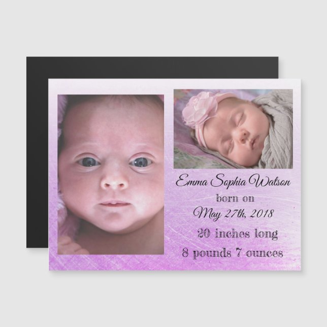 Personalized Baby Girl  Birth Announcement Magnet (Front/Back)