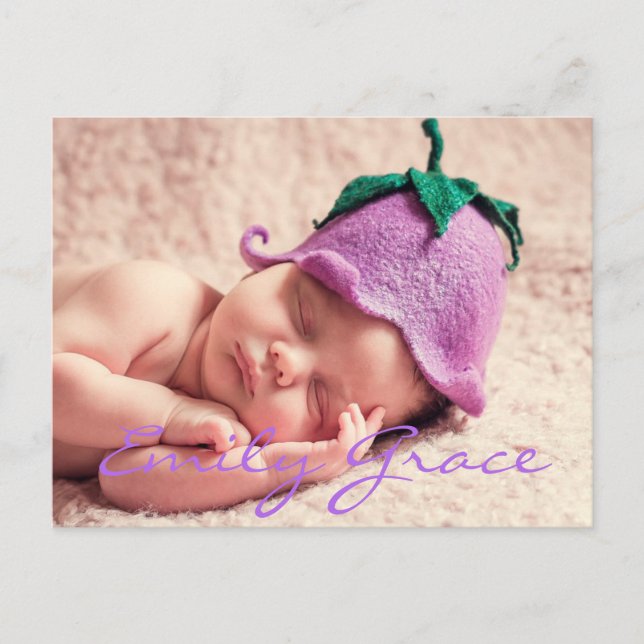 Personalized Baby Girl Birth Announcement Postcard (Front)