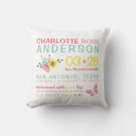 Personalized Baby Girl Birth Floral Butterfly Throw Pillow at Zazzle