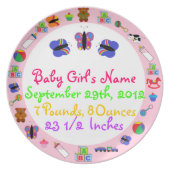 PERSONALIZED Baby Girl Birth Keepsake Plate (Front)