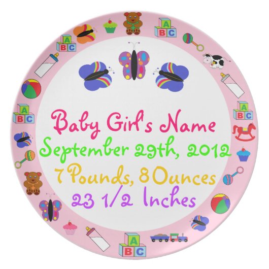PERSONALIZED Baby Girl Birth Keepsake Plate (Front)