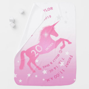 Personalized Baby Girl Birth Record Stats Unicorn Blanket
