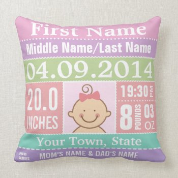 Personalized Baby Girl Birth Stats Pillow by giftcy at Zazzle