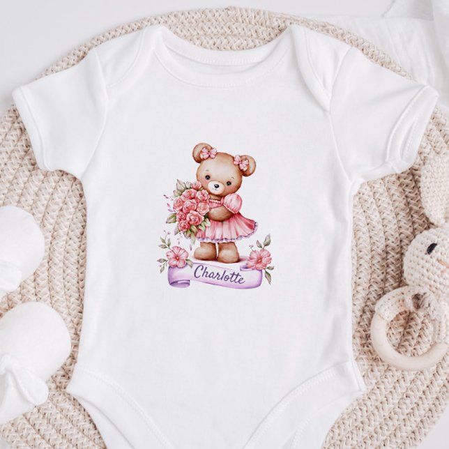 Personalized baby Girl Bodysuit With A Teddy Bear (Creator Uploaded)