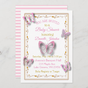 Personalized Baby Girl Butterfly Baby Shower Invitation
