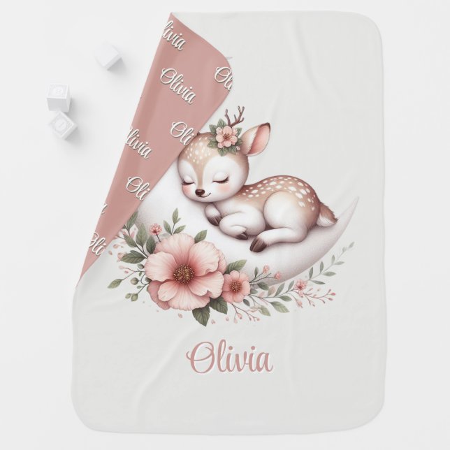 Personalized Baby Girl Deer blanket (In Situ)
