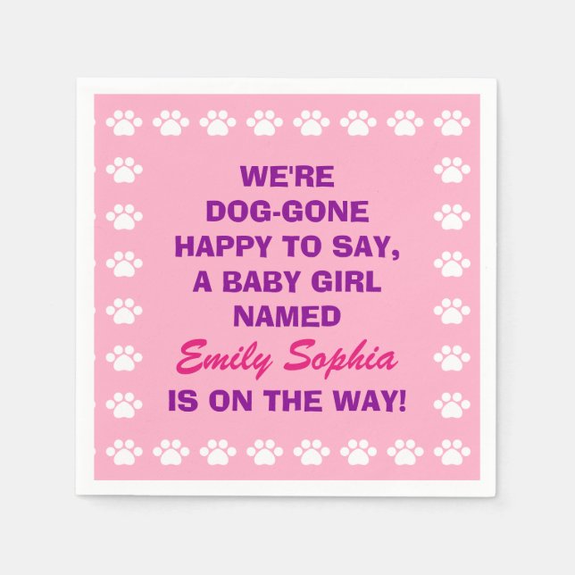 Personalized Baby Girl - Dog Themed Baby Shower Napkins (Front)