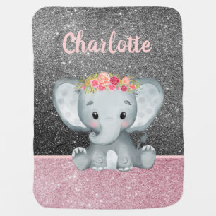Personalized Baby Girl Elephant Cute Baby Shower Blanket