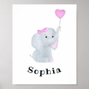 Personalized Baby Girl Elephant Nursery Wall Art