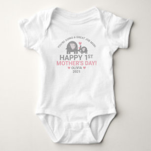 Personalized Baby Girl First Mother's Day Elephant Baby Bodysuit