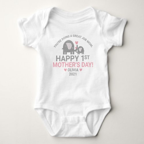 Personalized Baby Girl First Mothers Day Elephant Baby Bodysuit