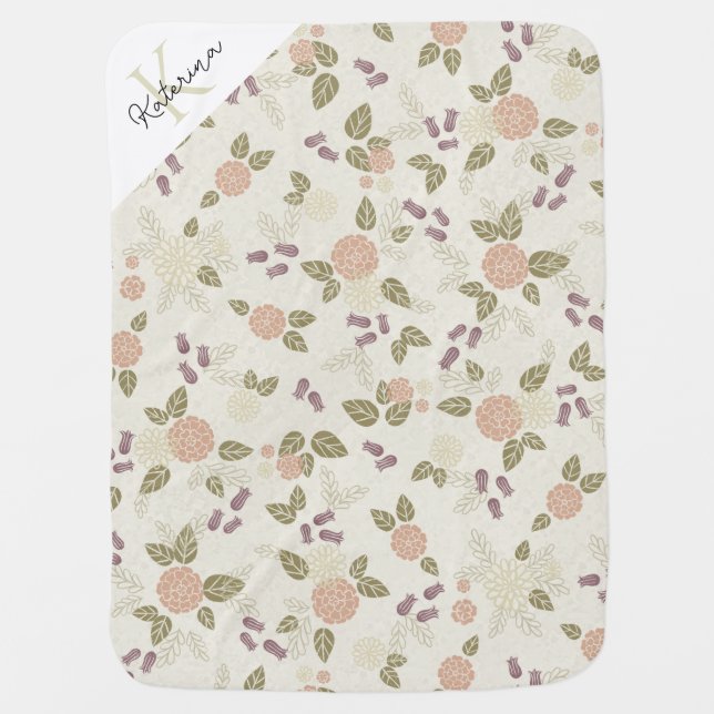 Personalized Baby Girl Floral Baby Blanket (Front)