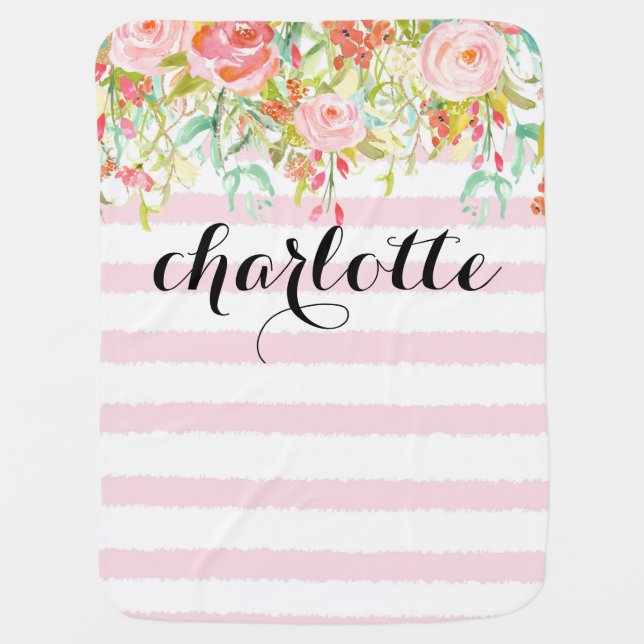 Personalized Baby Girl Floral Blanket (Front)