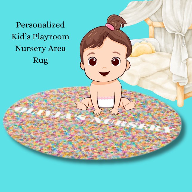 Personalized Baby Girl Floral Nursery Round Rug (Personalized Kid's Playroom Nursery Rugs)