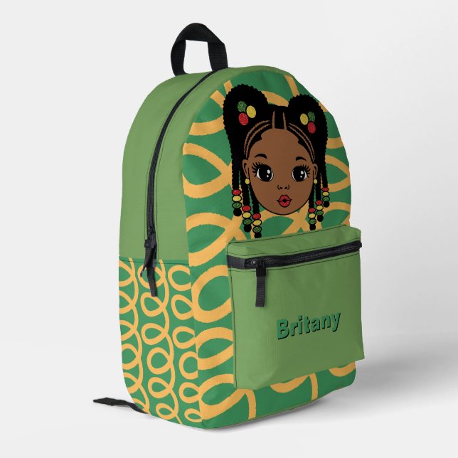 Personalized Baby Girl Green Printed Backpack (Back Corner Left)