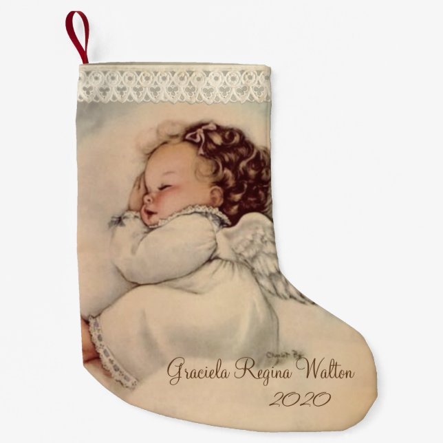 Personalized Baby Girl Guardian Angel Prayer Small Christmas Stocking (Front)