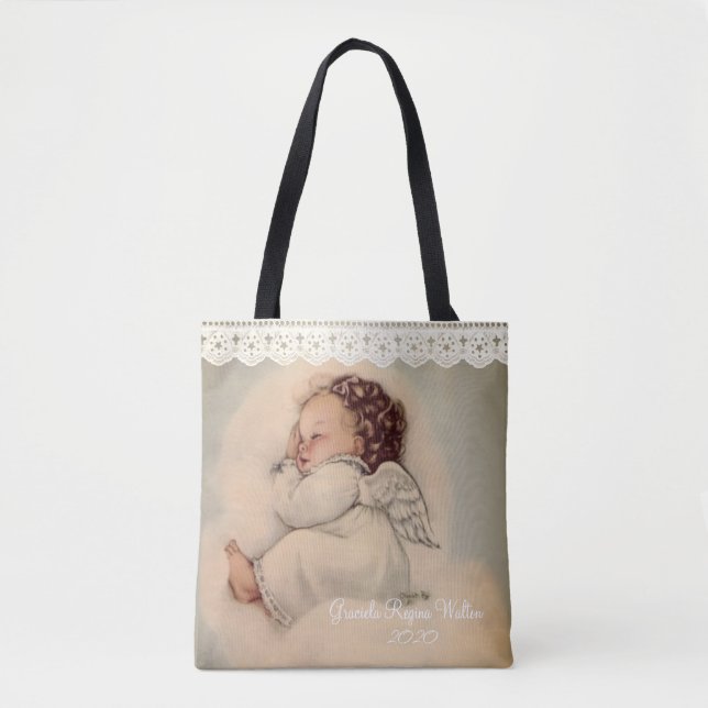Personalized Baby Girl Guardian Angel Prayer Tote Bag (Front)
