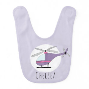 Personalized Baby Girl Helicopter Aircraft & Name Baby Bib