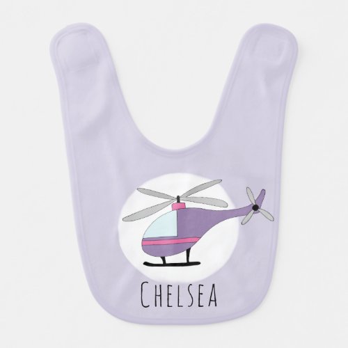 Personalized Baby Girl Helicopter Aircraft  Name Baby Bib