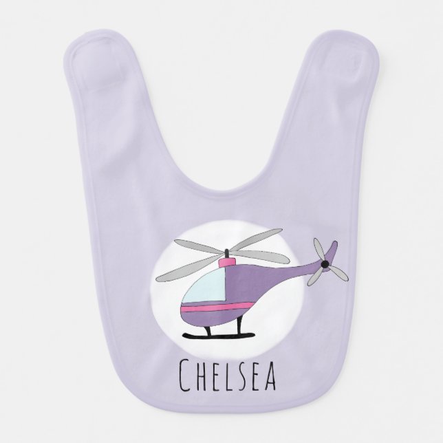 Personalized Baby Girl Helicopter Aircraft & Name Bib (Front)