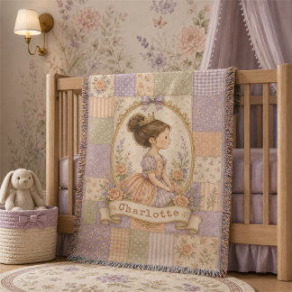 Personalized Baby Girl Little Princess Cameo Throw Blanket