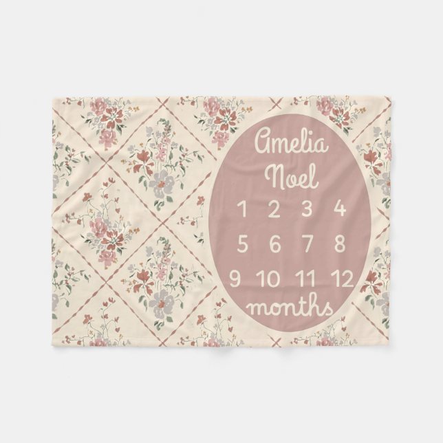 Personalized Baby Girl Milestone Blanket Customize (Front (Horizontal))