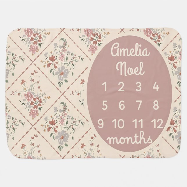 Personalized Baby Girl Milestone Blanket Customize (Horizontal)