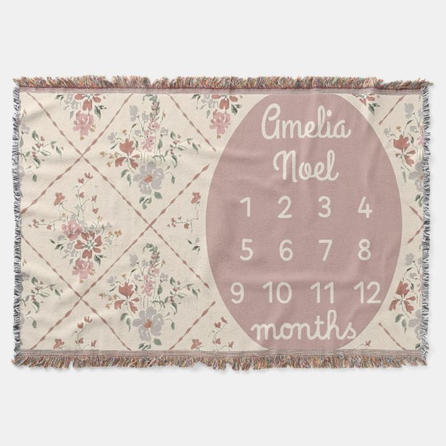 Personalized Baby Girl Milestone Blanket Customize (Front)